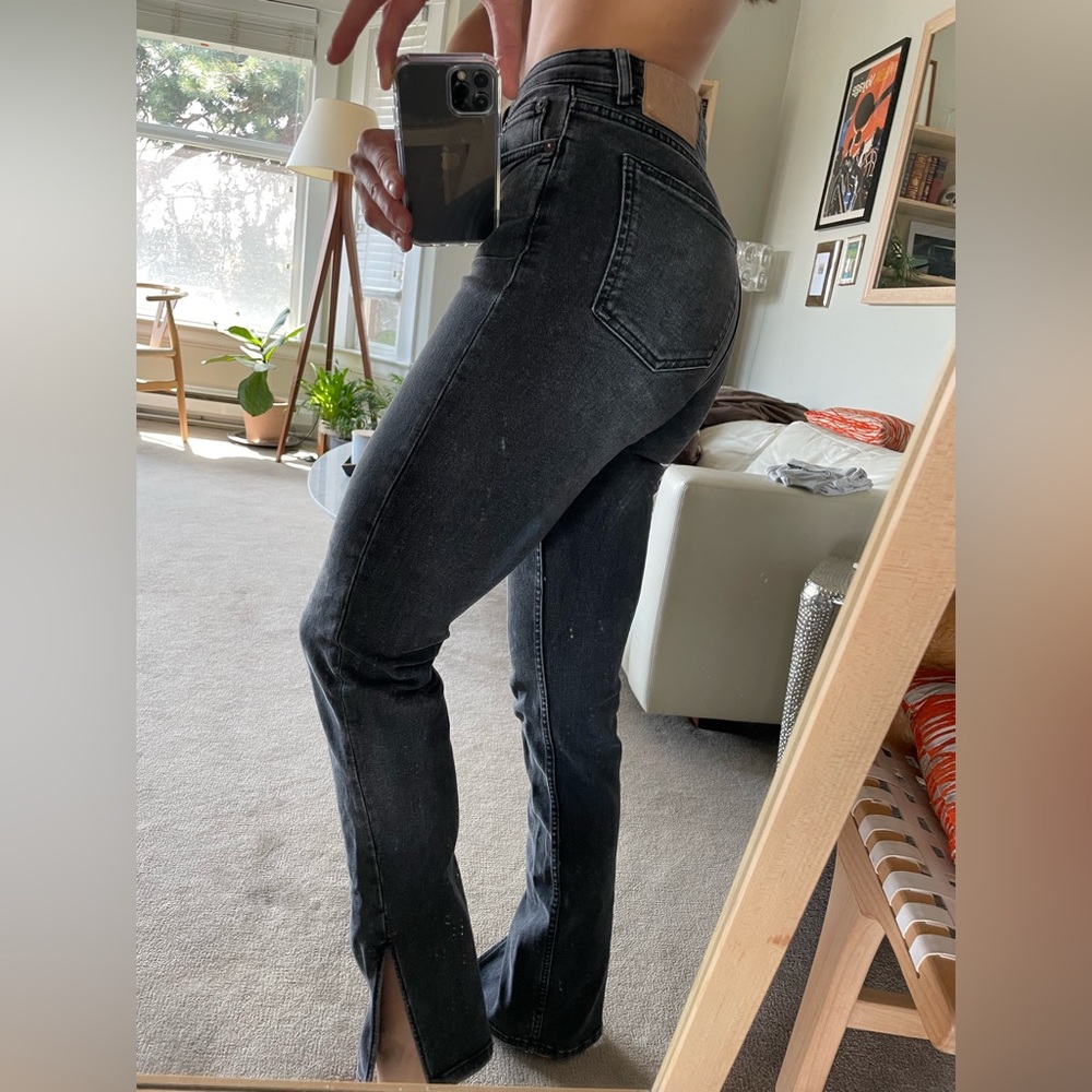 Zara faded black straight split hem jeans